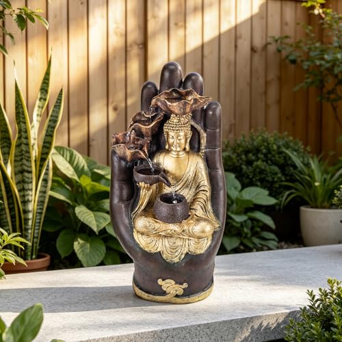23 H Buddha Water Fountain Outdoor Zen Fountain with LED Lighting Relaxing Waterfall Indoor Fountain for Patio Porch or Yard Decor