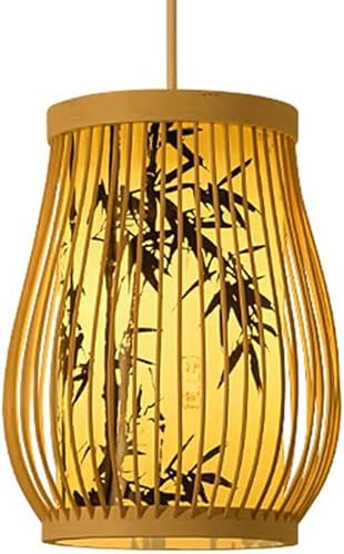 LYMSXAZOU Basket Lamp Shade Chinese Style Wicker Pendant Light Parchment Rattan Fixture Kitchen Chandelier Lamp(Giallo,25 * 40cm)