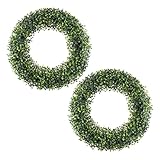Pure Garden Set of 2 Wreaths - 19.5-Inch Round Artificial Boxwood Summer, Fall,...