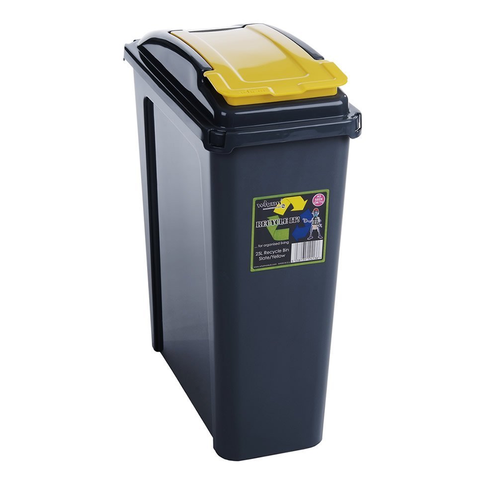 25 Litre Plastic Waste Bin with Flap Lid (Yellow)