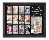 Comurdyo My Baby First Year Picture Frame 12 Months Baby Keepsake Photo Frame 13 Photo Inserts First Birthday Monthly Photo Collage Gender Neutral Baby Milestone Nursery Decor Wall Hangins New Mom Gift (Black)