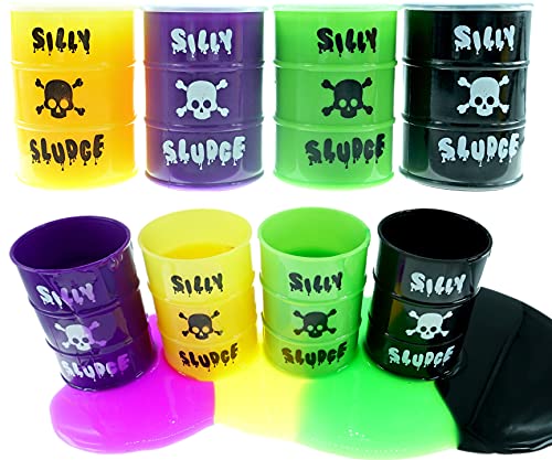 JA-RU Large Slime in a Barrel (4 Pack) Assorted Colors - Purple, Yellow, Black or Green Slime for Kids | Stress Relief Toy | Bulk Party Favors & Classroom Prizes. 5438-4