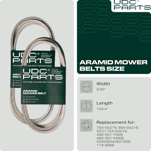 Image of UDC Parts 954-04219 Mower Deck Belt Replacement for Cub Cadet 46 Inch LTX 1045 LTX 1046 Troy Bilt Horse XP Bronco Craftsman T1600 T140 754-04219 CMXGZAM501009 OCC-754-04219 /Aramid Cord /103.4 inches