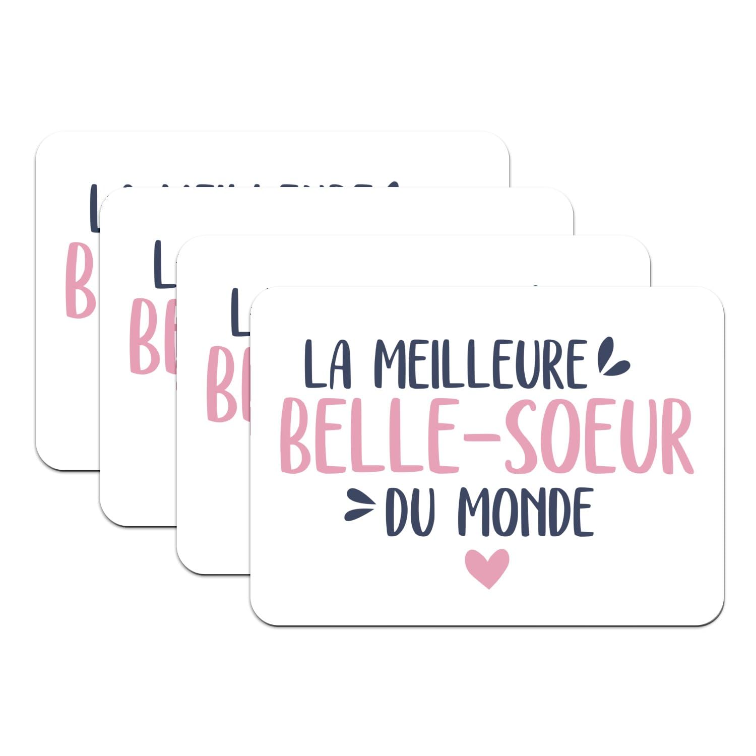 Sets de table dessous en caoutchouc blanc idée cadeau grand format famille de 4
