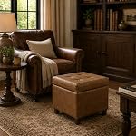 HomePop Square Tufted Storage Ottoman - Distressed Brown Faux Leather Small - Image 4