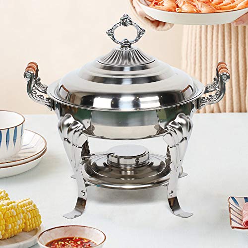 ACROSSPART Edelstahl Warmhaltebehälter Essen Rund Chafing Dish Speisenwärmer Wärmebehälter Runder Spirituskocher mit Holzgriff Lebensmittelisolierung Buffetwärmer für Party Catering Buffet – Bild 8