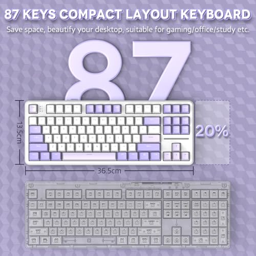 MANBASNAKE X Attack Shark X87 Wireless Mechanical Keyboard, Hot Swappable Gasket Custom Gaming Keyboard RGB Backlit, Bluetooth/2.4GHz/USB-C with 4000mAh Battery (Purple) by MANBASNAKE - Image 4