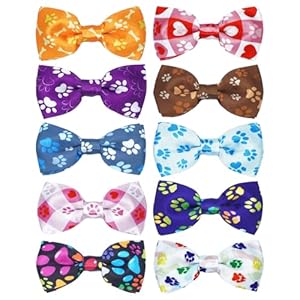 PET SHOW 10 Pack Paw Small Dog Bow Ties Sliding Collar Attachments Puppy Cats Bone Bowties for Medium Dogs Cute Bowknots Wedding Party Holiday Pet Grooming Accessories(Small)
