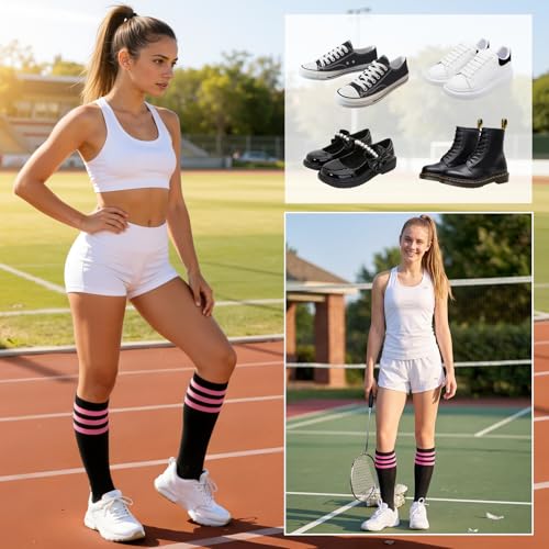 Image of American Trends Womens Athletic Knee High Socks Outdoor Sport Thigh High Stockings Casual Stripes Tube Socks