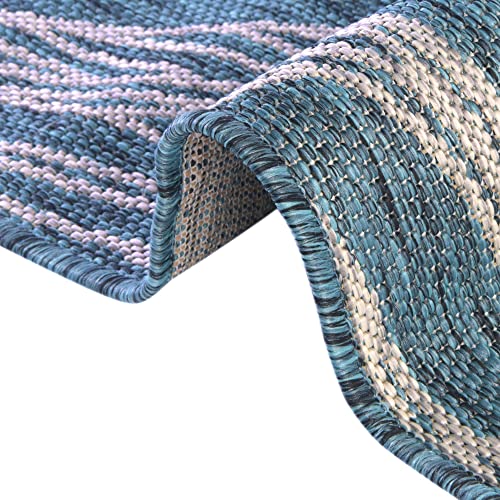 Unique Loom Outdoor Botanical Collection Area Rug - Leaf (6' 1" x 9' Rectangle, Teal/ Ivory) - Image 6