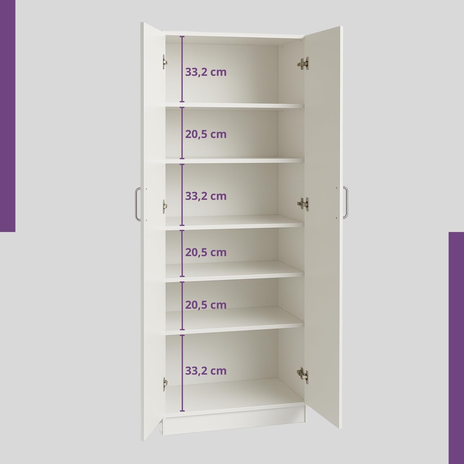 eacommerce - Armadio Multiuso con 2 Ante | 5 Ripiani | Stile Moderno in Legno Melaminico | Chiusura Rallentata, Maniglie Cromo Satinate | Per Ingresso Garage Ripostiglio - Colore Bianco