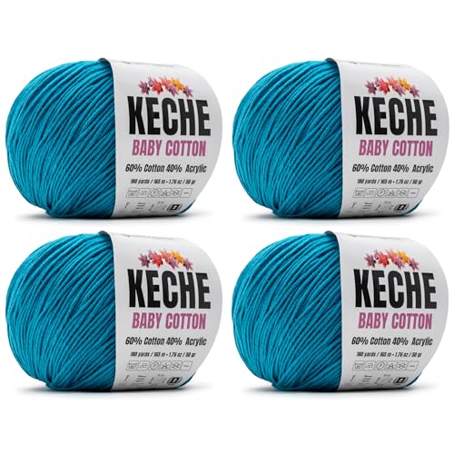 Image of Keche Cotton Yarn, 60% Cotton 40% Acrylic Yarn, Soft Cotton Yarn for Crochet and Knitting, Amigurumi Yarn 4 Skeins /Balls [1.76 Oz (50g) / 180 Yrds (165m)] x 4 - Blue