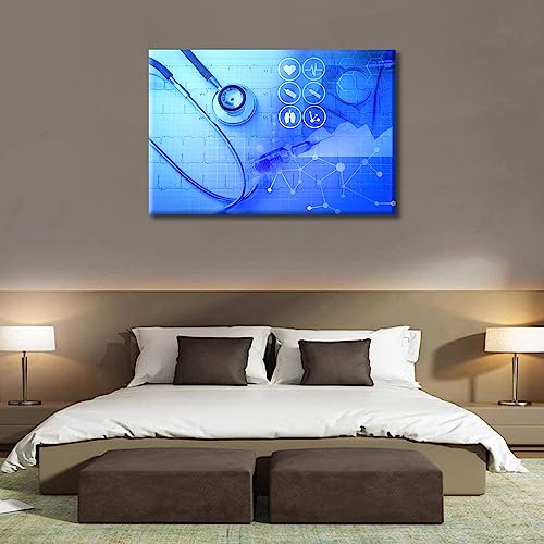 Image of TUMOVO Laboratory Research Canvas Paintings Office Decor Clinical Laboratory Painting Wall Decor 1 Pieces Medical Stethoscope Home Decor Ready to Hang, 24 inch Wx36 H