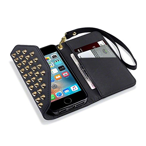 TERRAPIN iPhone iPhone se Wallet Caseu00a0u0096u00a0Trendy Rock Chicu00a0u0096u00a0Studdedu00a0u0096u00a0ranuras para tarjetasu00a0u0096u00a0Monederou00a0u0096u00a0Wristletu00a0u0096u00a0Signature Studs