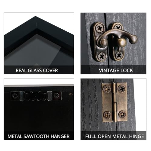 Image of GraduationMall 13x16 Wood Shadow Box Frame Glass Door Display Case with Linen Back and 6 Stick Pins,1.5 inches Interior Depth,Ideal for Memorabilia Pictures Flowers Medals Tickets Rustic Black
