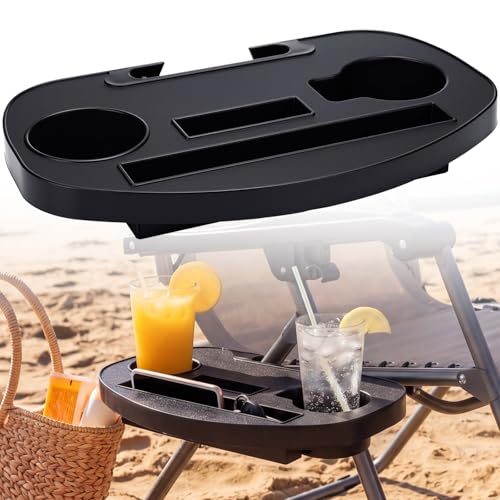 Patelai Beach Chair Cup Holder 9.5 x 15 in Camping Chair Drink Holder Holds Two 3.35 Inch Cups Sunscreen Books Organizer for Outdoor Beach Camping Lawn Fishing Pool Patio Loungers