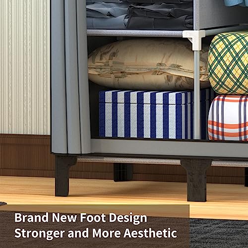 LOEFME Canvas Wardrobe, Four-column Portable Wardrobes for Bedroom, 165 * 45 * 175 cm New Base Design Fabric Wardrobe, Large Storage Space Foldable wardrobe, Grey - Image 5