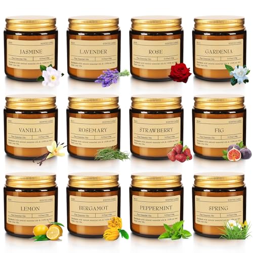 Image of 24-Pack 3.05oz Scented Candle Gift Sets - 12 scents Jars Natural Soy Wax for Women, Home Decoration and Elegant Occasions