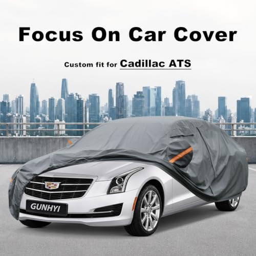 Image of GUNHYI Premium Car Cover Custom Fit Cadillac ATS, 16 Layers Heavy Duty Car Cover Waterproof All Weather with Zipper Door for Sun Rain Snow Dust Uv Protection