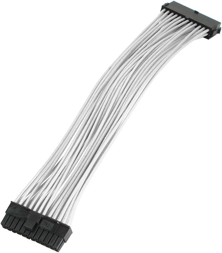 JMT Basic Sleeved Extension Cable Kit ATX 24Pin/ EPS 4+4Pin / PCI-E 6+2Pin PCI-E 6Pin Power Supply Nylon Cable for Computer (White)