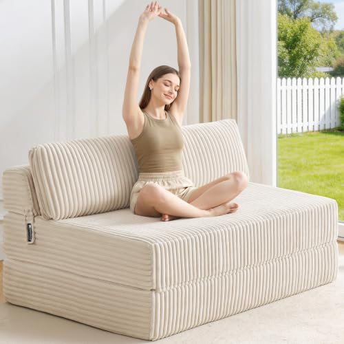 Image of Folding Sofa Bed Convertible 4 in 1 Sleeper Chair Beige Full XL