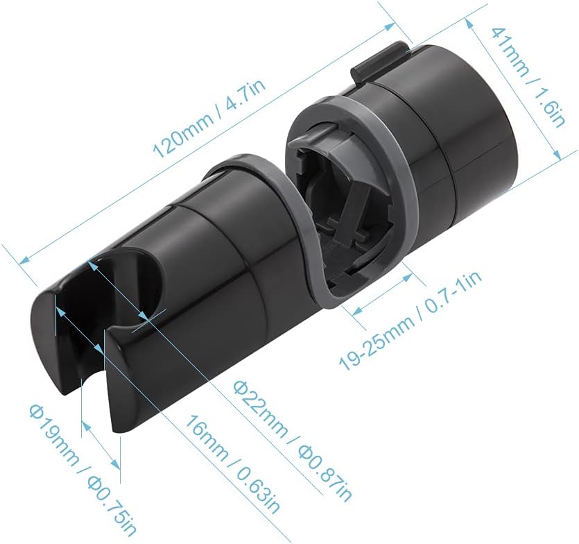 OFFO Shower Head Holder For Slide Bar Adjustable 0.71-1.00 in(18-25mm) O.D, Adjustable Holder for Slide Bar Slider Clamp Bathroom Replacement, 360 Degree Rotation Sprayer Holder, Gloss Black