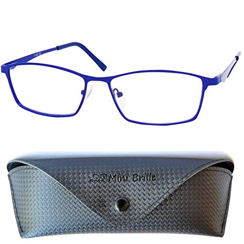 Elegante Gaming Brille ohne Sehstärke mit rechteckigen Gläsern, GRATIS Brillenetui, Edelstahl Brillengestell (Blau), Blaulichtfilter Gamer Brille ohne