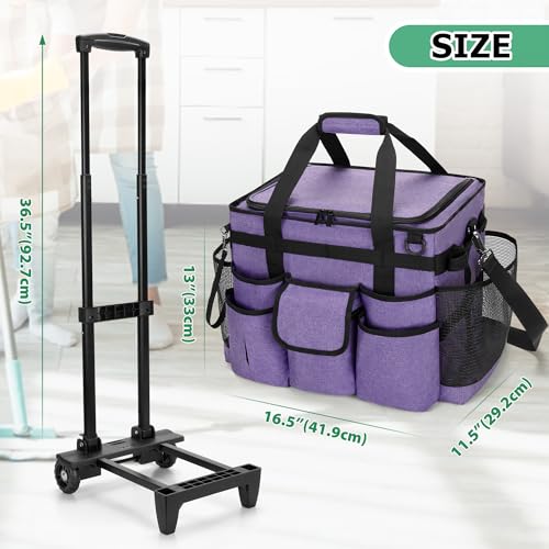 Image of LoDrid Rolling Cleaning Caddy with Lid and Detachable Trolley, Purple | Cleaning Supplies Organizer, Cleaning Caddy Cart on Wheels with Handle and Shoulder Strap for Housekeepers