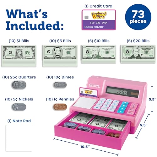Image of Learning Resources Pretend & Play Calculator Register Toy Pink - Kids Play Set & Credit Card Toy, Register for Kids, Pretend Grocery Store Shopping Playset for Toddlers, Teaching Math Set
