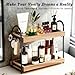 2-Tier Large & Medium Perfume Organizer with 8 Hooks for Jewelry, Bathroom Countertop & Vanity Tray Makeup Shelf - Space Saving Wooden Storage for Skincare, Dresser, Kitchen Decor(Black & Light Brown)