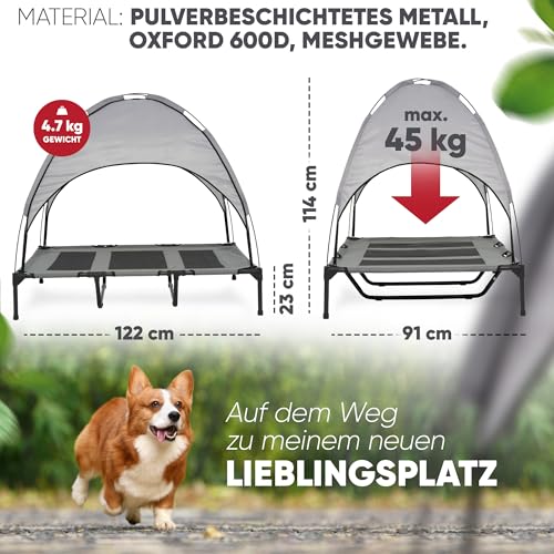 Deuline Hundeliege mit Dach erhöhtes Hundebett Garten Outdoor Haustierliege XL-122x91x23/114cm GRAU 520084