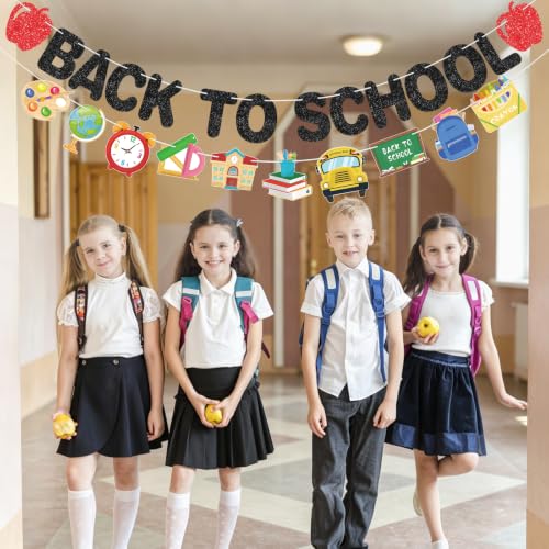Image of Hooqict Back to School Banner Decorations Colorful Glitter Welcome Back Party Banner for First Day of School Office Classroom Bulletin Board Decorations