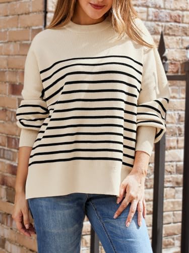 Image of LILLUSORY Women's Oversized Batwing Sweaters 2026 Fall Outfits Trendy Crewneck Knit Side Slit Fashion Pullover Tops