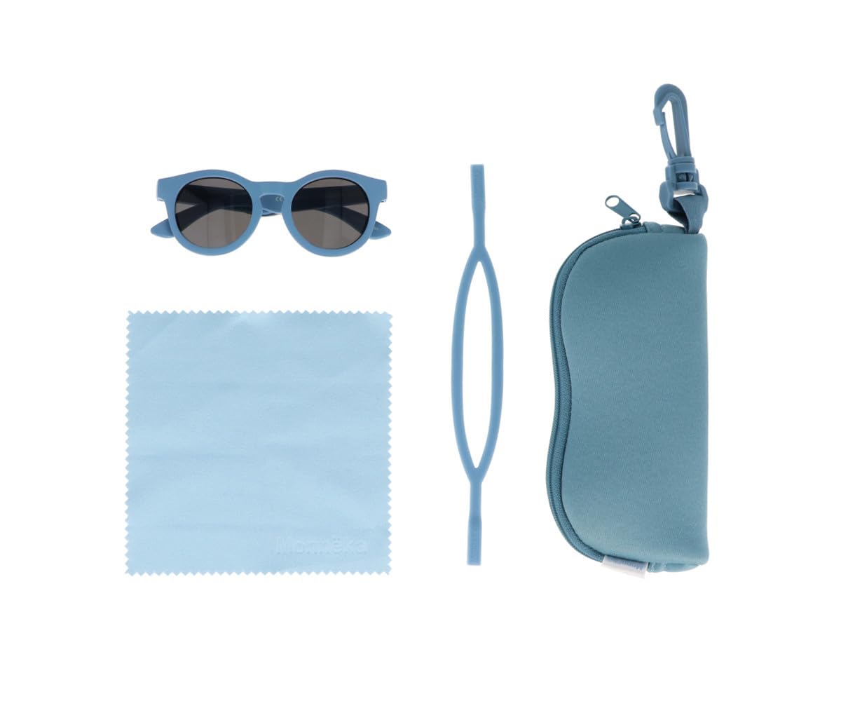 Occhiali da Sole per Bambini | Protezione UV400 Cat. 3, Anti-Riflesso Anti-Graffio – Montatura Ergonomica Policarbonato – Custodia, Cordino Silicone e Panno Pulizia | Azure 1 a 3 anni