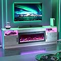 BREEZEHEAT Grey TV Stand with Fireplace-Fireplace TV Stand for 75+ inch TV, LED Entertainment Center for Living Room w/ 36" Fireplace Inserts, TV Console with Cabinet, Remote Control
