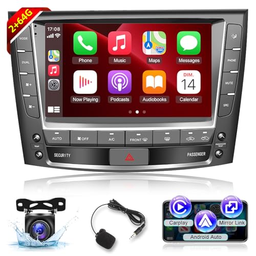 Car Stereo for Lexus IS250 IS300 IS350 2006-2012 - 9 Inch 2+64G Android Touchscreen Radio with Wireless Carplay and Android Auto, HiFi/WiFi/GPS/SWC + AHD Backup Camera