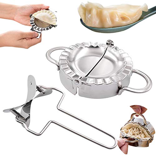 Molde Para Empanadillas,Molde de bola de masa de acero inoxidable, Manual Pinch Dumpling Pie Ravioli molde Pastelería fabricante de la herramienta, cortador de la piel bola de masa hervida (2 PIEZAS)