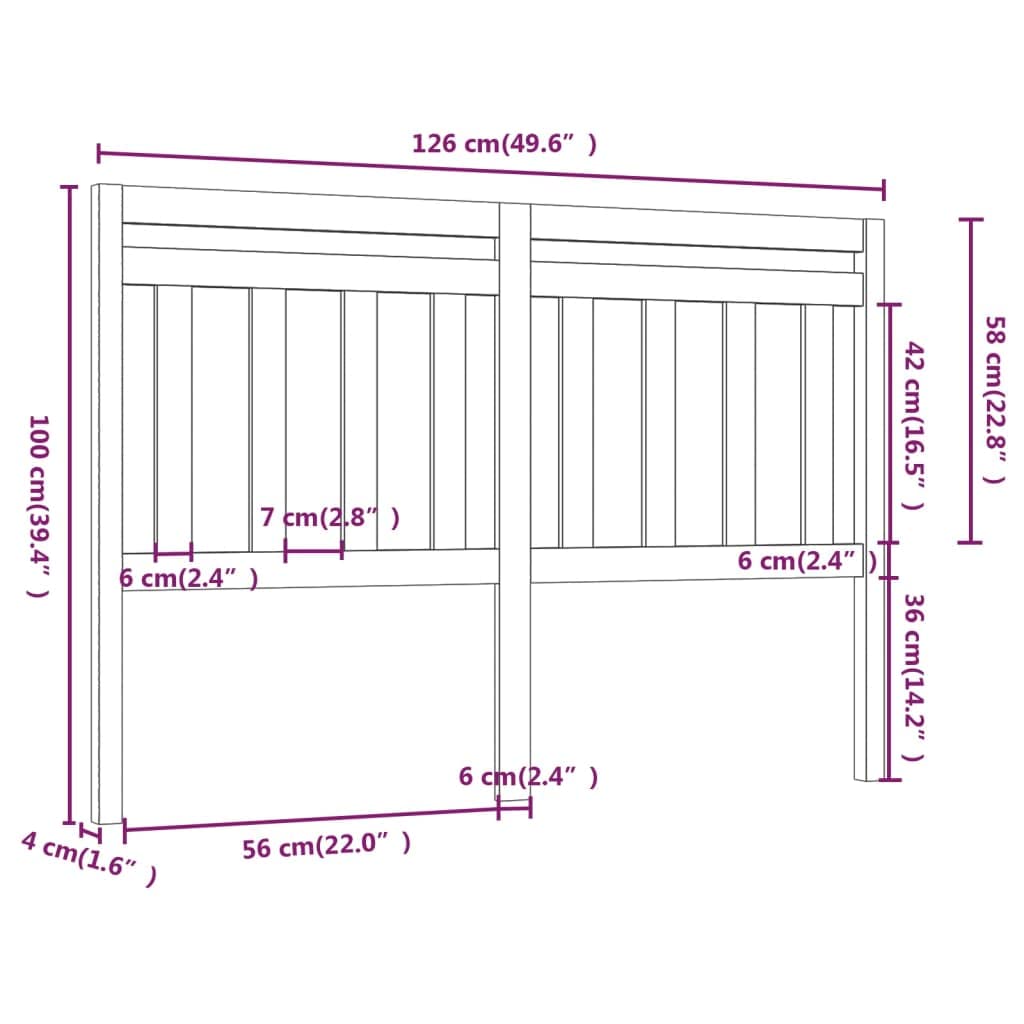 Cabecero de Cama Madera Maciza de Pino Gris 126x4x100 cm, Respaldo para Dormitorio Juvenil, Soporte para Estructura somier, Panel Decorativo para Pared, Accesorio para Descanso y Lectura