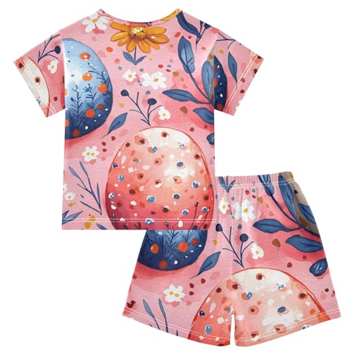 Summer Pajama Set Easter Egg Floral Pattern, Short Sleeve Sleepwear Nightwear2