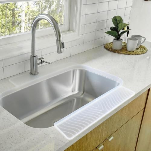 Image of Silicone Sink Splash Guard for Kitchen Basin (20in X 7.4in), Cuttable Silicone Sink Edge Protector & Countertop Cover, Prevents Splashes, for Kitchen Counter (White)
