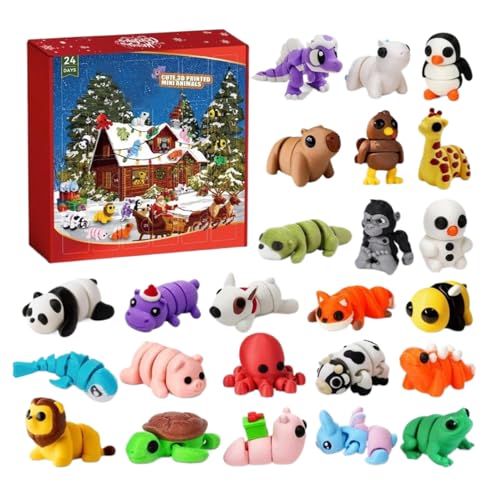 フィジェットトイ アドベントカレンダー 2025 24 日間感覚玩具クリスマスカウントダウンカレンダー、3D プリント動物フィギュアフィジェット アドベントカレンダー、多関節式柔軟な動物の置物おもちゃクリスマスデコレーション