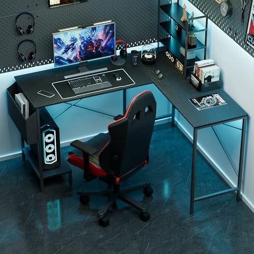 InfiniPower Escritorio en forma de L de 50 pulgadas, mesa esquinera reversible para juegos con parte superior de madera y marco de metal, estación de trabajo de PC para oficina en casa y estudio