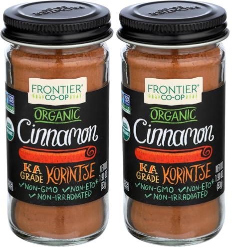 Frontier Co-op Organic Ground Cinnamon, 1.9 Ounce Bottle, Gourmet Quality Cinnamon, Full Balanced Spicy Flavor, Kosher (Pack of 2)