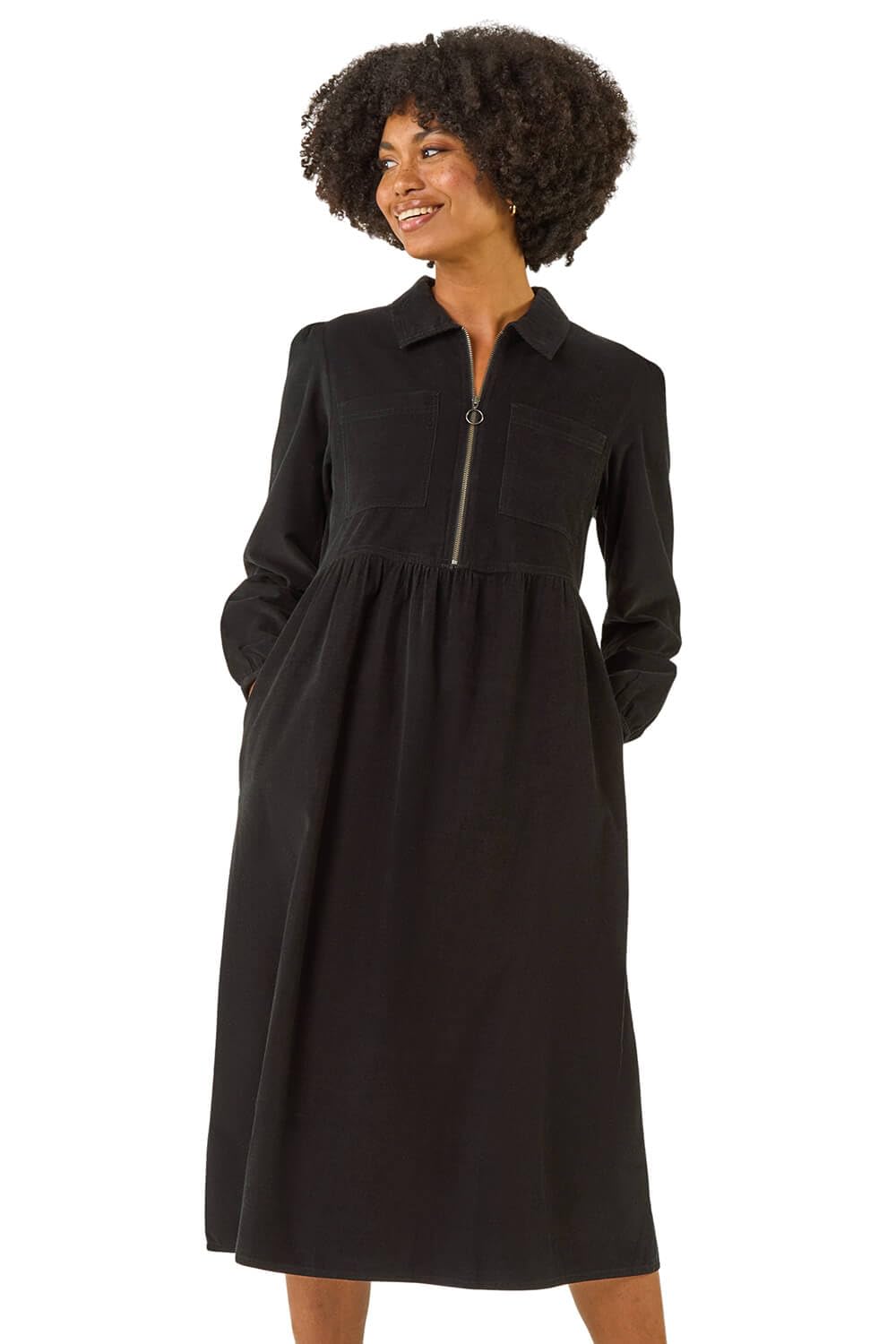Roman - Women's Midi Dress - Corduroy - Black - Size 12
