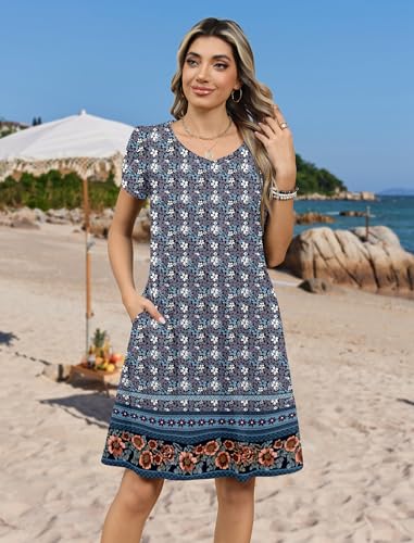 Image of Zeagoo Womens Summer A-Line Dress with Pockets Mini Short Sleeve Dresses Flowy Beach Swing Dress 2026 Vacation Travel