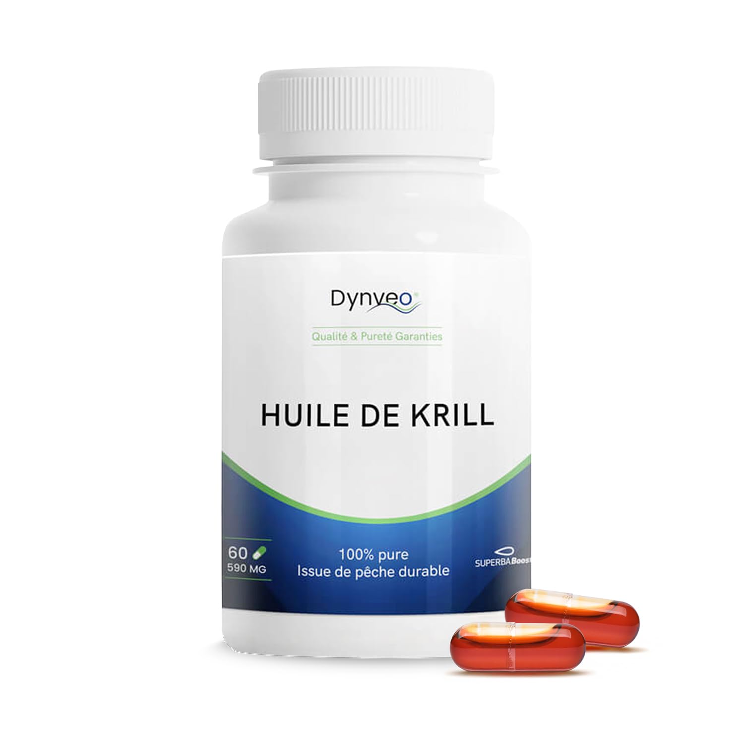 Huile de Krill Pure Superba Boost™ 590mg - Oméga-3 Phospholipidiques & Astaxanthine - Soutien Cœur, Cerveau & Vision - Pêche Durable - 60 Gélules Licaps® (1 à 2 mois) - Dynveo