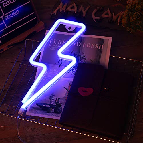 Lightning Bolt Neon Signs, LED Lightning Neon Sign, Lightning Bolt Wall Decorative Neon Sign, Battery and USB Operated Neon Sign, Lightning Bolt Neon Lights for Bedroom, Christmas(Blue Lightning)