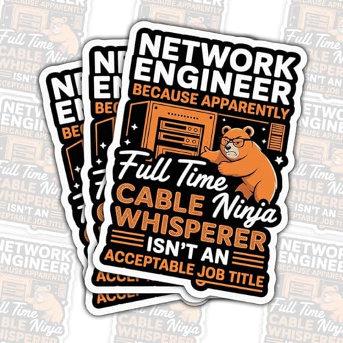 3PCS Network Engineer Full Time Cable Ninja Whisperer Funny IT Stickers Server Rack Design Die-Cut Waterproof for Laptop, Water Bottle, Phone, Window, Helmet