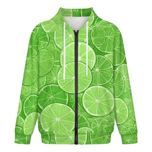Green Lime Slices Men's Hoodies with Zipper Lightweight Long Sleeve Casual Sweatshirts4