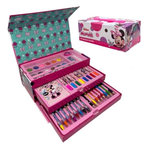 Maletín de colores para niños Minnie Disney set 52 piezas de colores y papelería caja con cajones kit dibujo y pintura